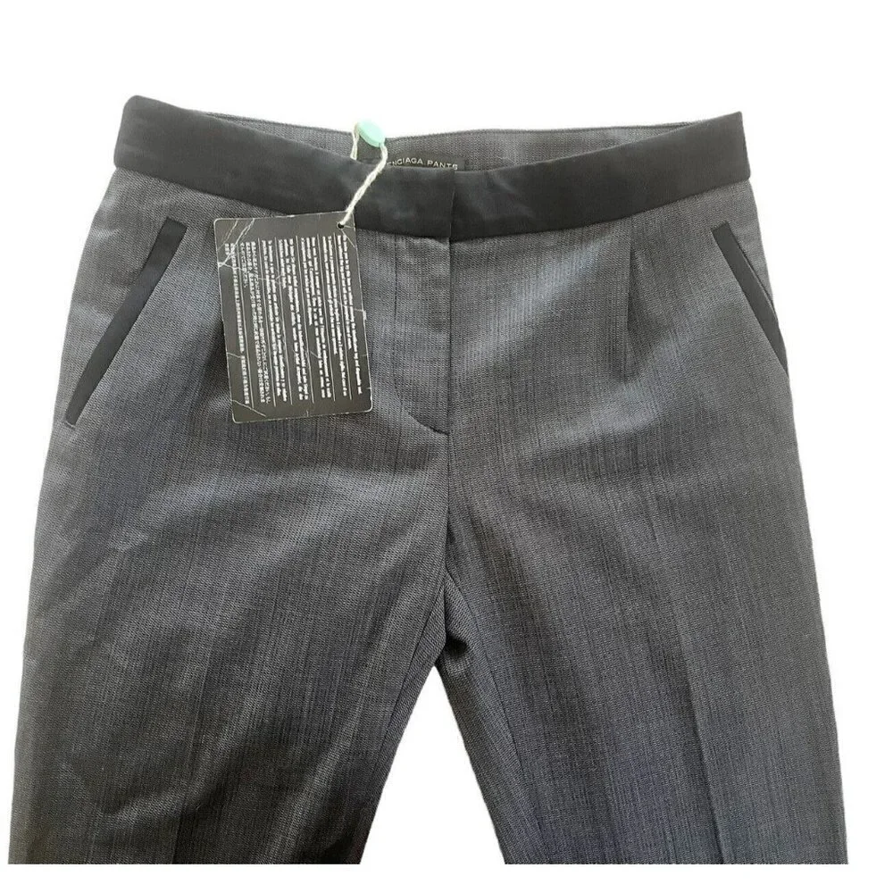 Balenciaga Gray 100% Wool Trousers Dress Pants Zip Hems Size 36 US Size 4 NWT - Picture 3 of 12